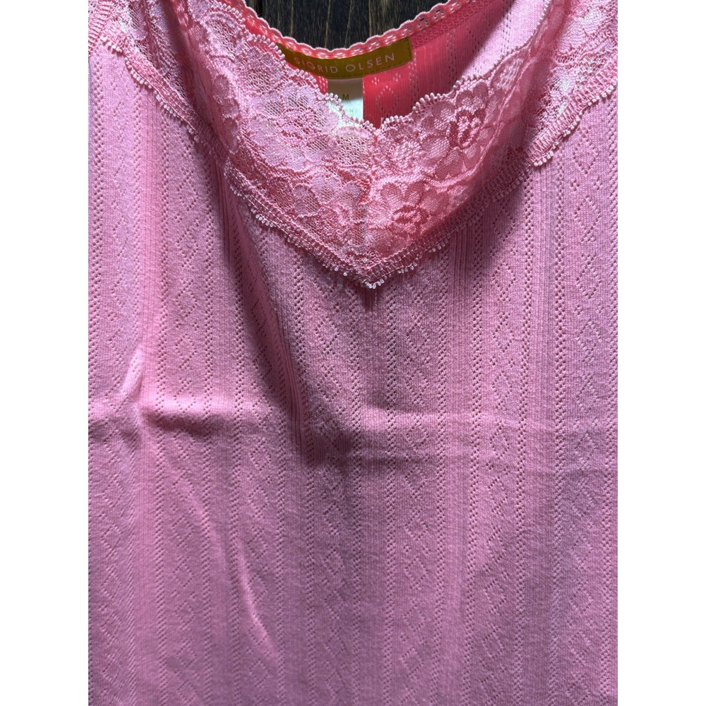 Sigrid Olsen Geranium Pink Pointelle Lace Trim Camisole Tank Top SOMU2290 NWT M - Picture 2 of 6